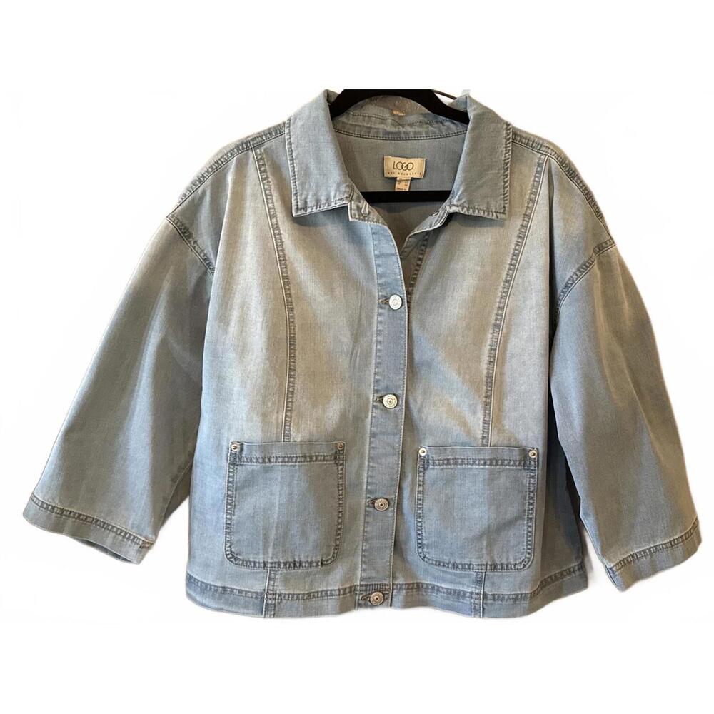 LOGO by Lori Goldstein Light Wash Denim Jacket Size US 14
